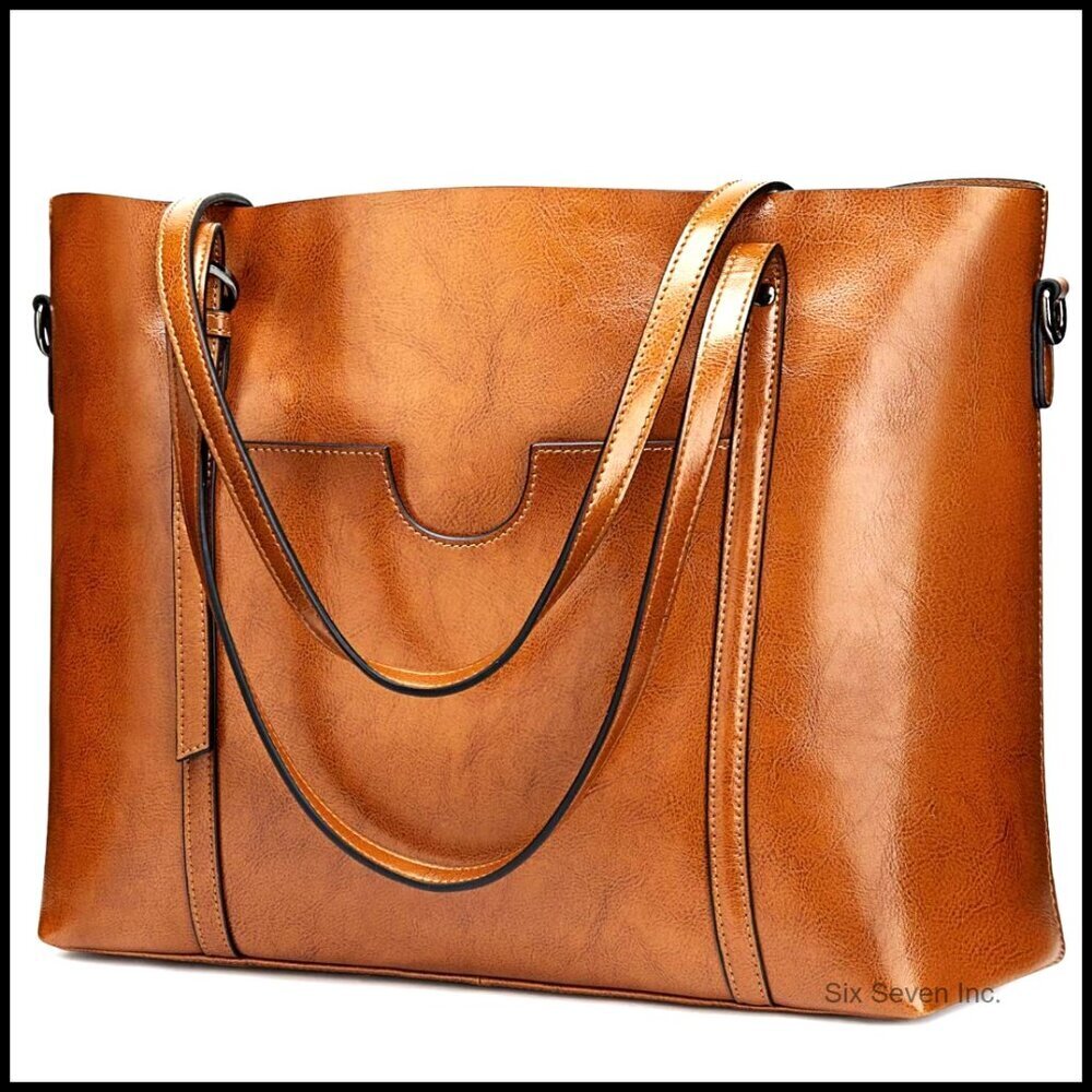 Genuine Leather Top Handle Satchel Tote Bag Work Shoulder Bag Classic Elegant